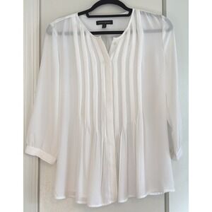 Banana Republic White Pintuck Pleated 3/4 Sleeve Blouse Petite Small Coastal